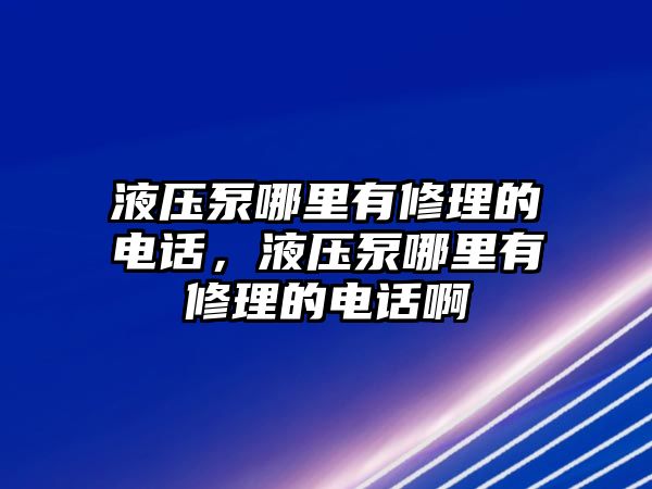 液壓泵哪里有修理的電話，液壓泵哪里有修理的電話啊