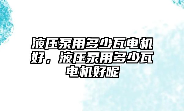 液壓泵用多少瓦電機(jī)好，液壓泵用多少瓦電機(jī)好呢